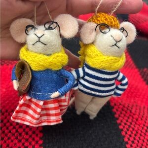 Handcrafted Mouse Ornaments with Yellow Scarves